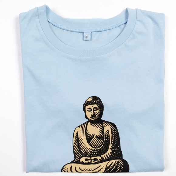 BUDDHA T-Shirt Top Fitted Light Blue Womens NWOT - Picture 2 of 4